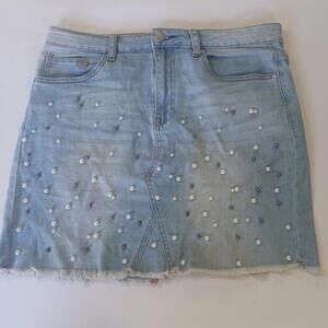 Denim Blvd Los Angeles DSK27129 Women's L Blue Mini Skirt Stretch with Ornaments